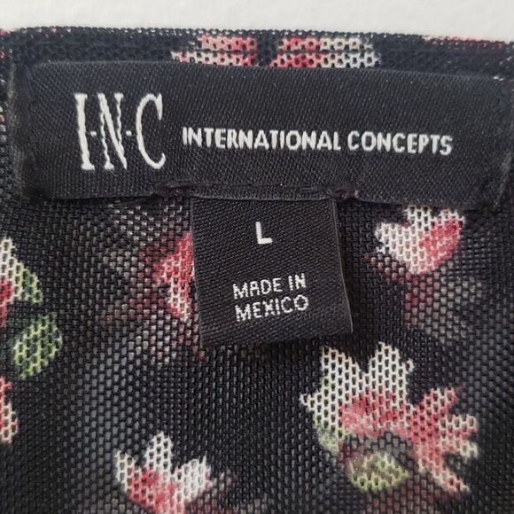 INC International Concepts Top Womens sz Large Sheer Ruched Floral Long Sleeve - Picture 2 of 6